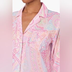 Lauren Ralph Lauren Women’s Pajama Top Large Pink Paisley Cotton Blend Button Up